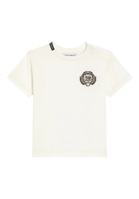 White T-Shirt With Embroidered Patch DOLCE & GABBANA KIDS | L1JT7W-G7PETW0001